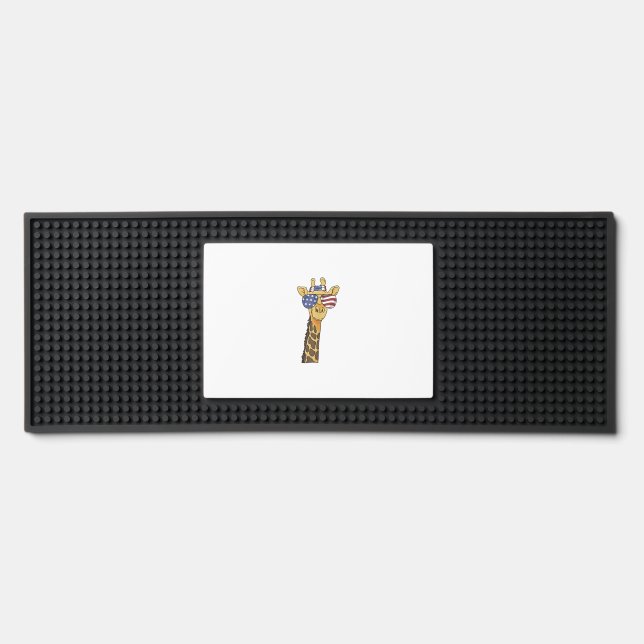 Funny July 4th US Flag Patriotic Giraffe  Bar Mat (Front)