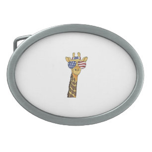 Funny July 4th US Flag Patriotic Giraffe  Belt Buckle