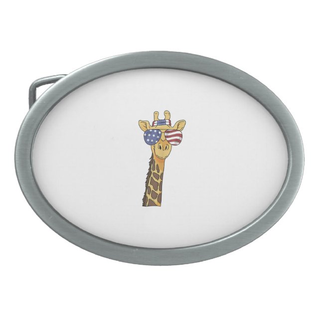 Funny July 4th US Flag Patriotic Giraffe  Belt Buckle (Front)