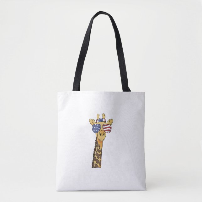 Funny July 4th US Flag Patriotic Giraffe  Tote Bag (Front)