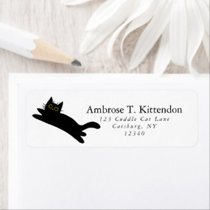 Funny Jumping Acrobat Black Cat Art Silhouette Label