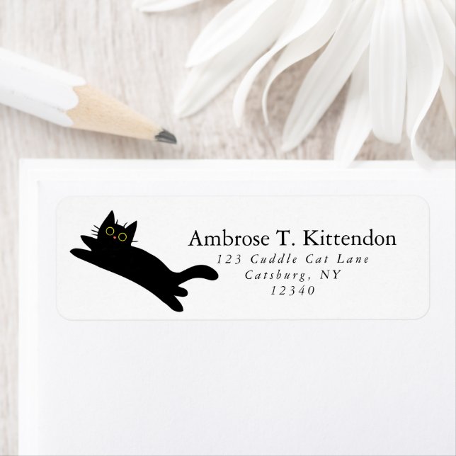 Funny Jumping Acrobat Black Cat Art Silhouette Label (Insitu)