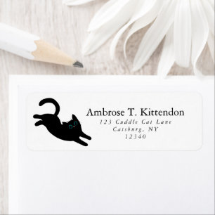Funny Jumping Acrobat Black Cat Art Silhouette Label