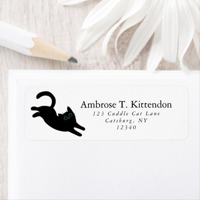 Funny Jumping Acrobat Black Cat Art Silhouette Label (Insitu)