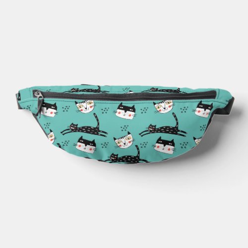 Funny Jumping Cat Faces on Teal Fanny Pack