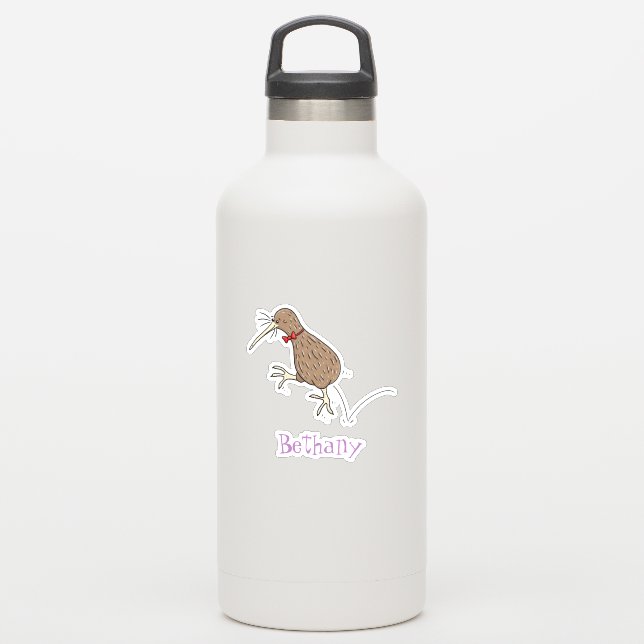 Funny jumping kiwi bird cartoon illustration sticker (Waterbottle)