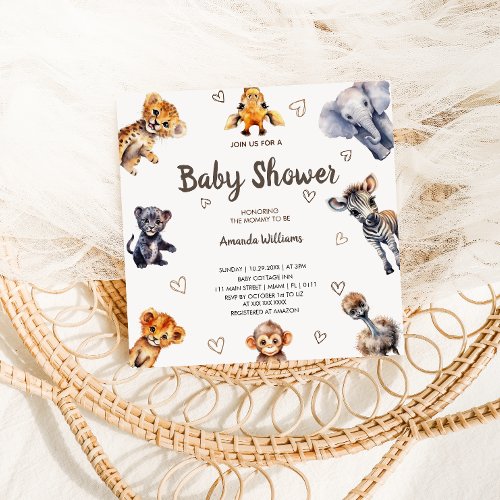 Funny Jungle Animals Baby Boy Shower  Invitation