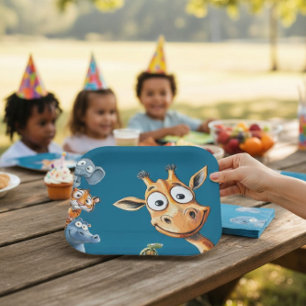 Funny Jungle animals Birthday Celebration Paper  Plates