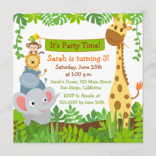 Funny Jungle Animals Birthday Party Invitations