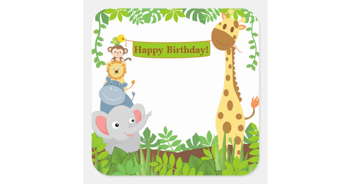 Funny Jungle Animals Happy Birthday Sticker | Zazzle