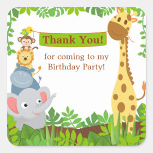 Funny Jungle Animals Thank You Sticker