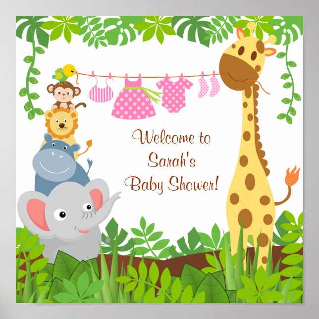 Funny Jungle Baby Animals Baby Shower Poster (Front)