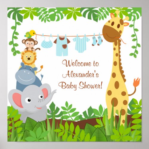 Funny Jungle Baby Animals Baby Shower Poster