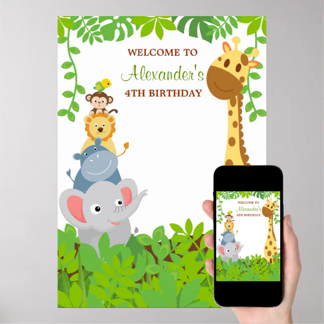 Funny Jungle Baby Animals Birthday Party Poster Zazzle
