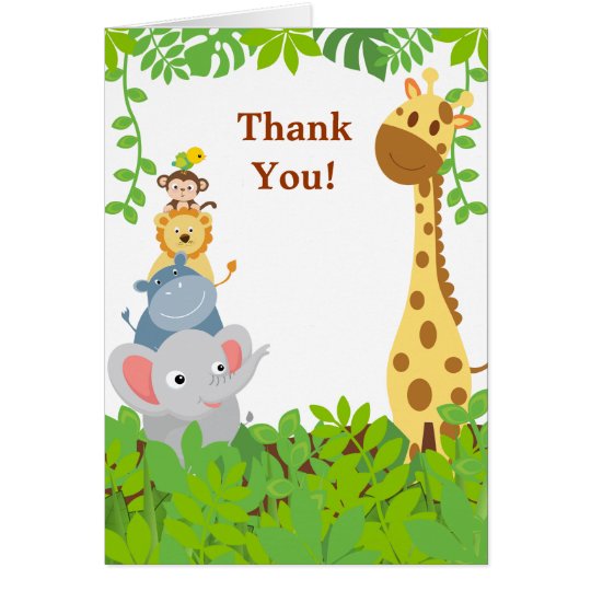 Funny Jungle Baby Animals Thank You Card | Zazzle