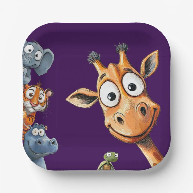Funny Jungle Critters Birthday Celebration Paper  Plates (Front)