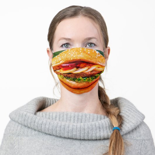 funny junk food cheese burger Hamburger Adult Cloth Face Mask (Worn)