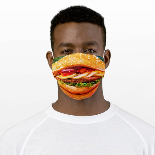 funny junk food cheese burger Hamburger Adult Cloth Face Mask (Worn)