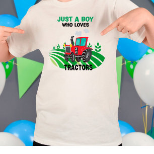 Funny Just A Boy Who Loves Tractors Farm T-Shirt