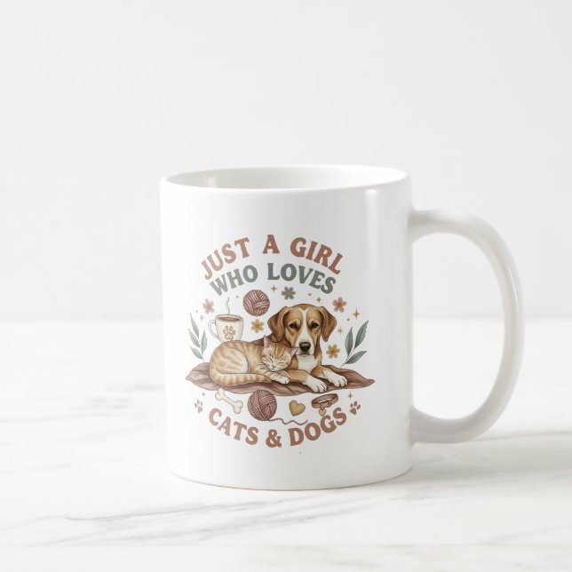 funny Just a Girl who Loves Cats and Dogs mom Coffee Mug (Right)