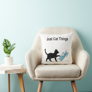 Funny 'Just Cat Things' Black Cat Spilling Water Throw Pillow