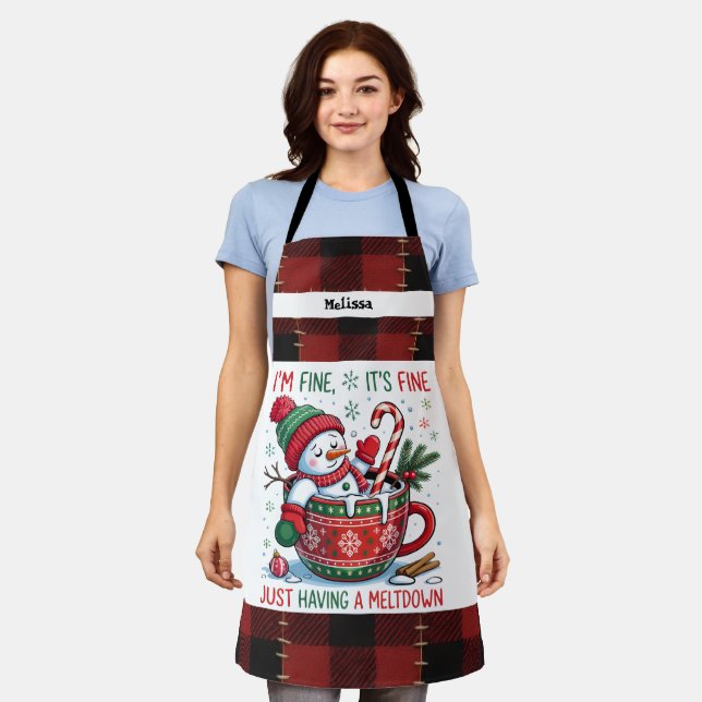 Funny Just having a Meltdown Snowman Christmas  Apron (Worn)