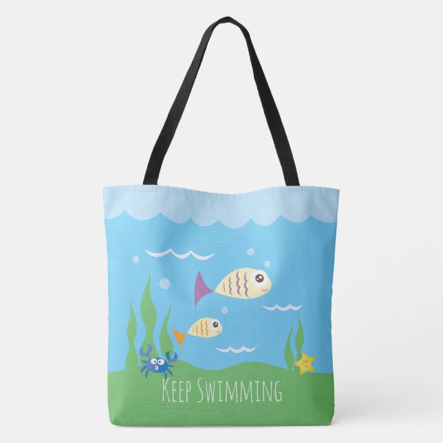 Funny Just Keep Swimming Underwater Ocean Fish Tote Bag (Back)