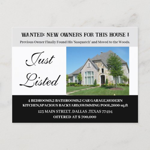 Funny Just Listed REAL ESTATE   Postcard