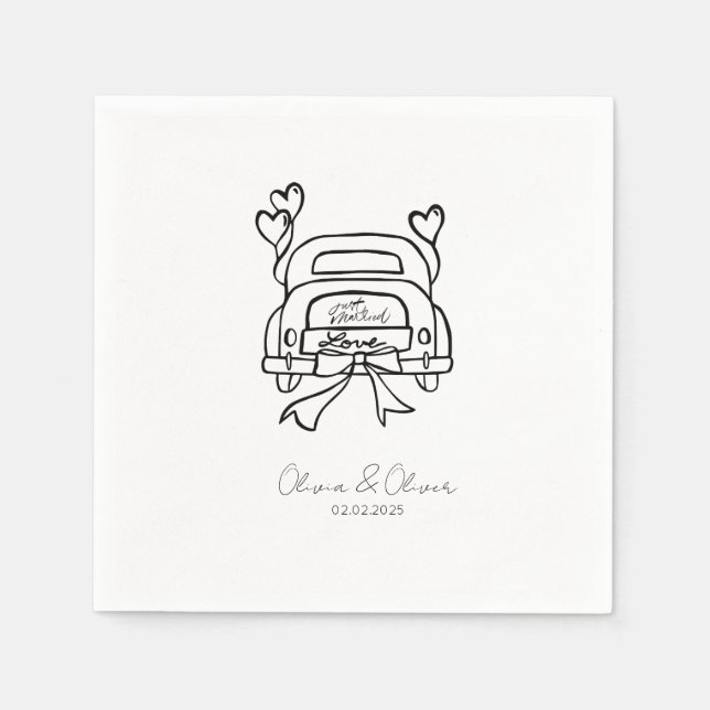 Funny just married car custom wedding napkins (Front)