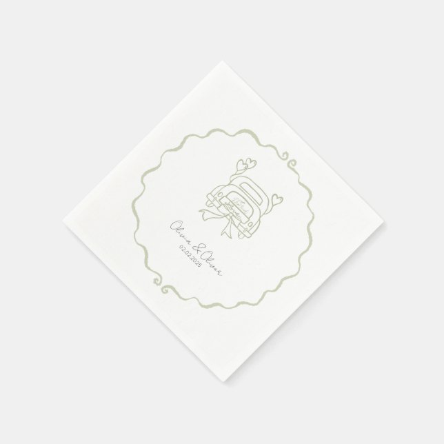 Funny just married car custom wedding napkins (Corner)