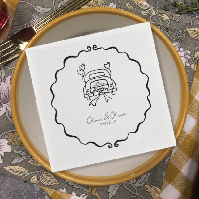 Funny just married car custom wedding napkins (Creator Uploaded)