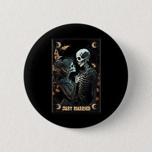 Funny Just Married Husband Wife Skeleton Bachelore Button