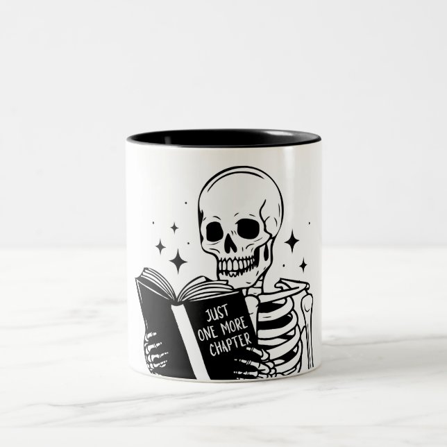 Funny Just One More Chapter Reading Skeleton  Two-Tone Coffee Mug (Center)