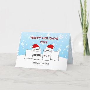 Funny Just Roll With It Toilet Paper Couple Holiday Card