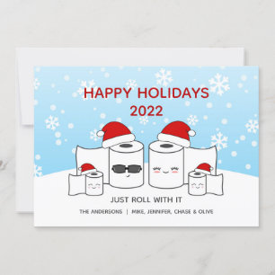 Funny Just Roll With It Toilet Paper Family of 4 Holiday Card