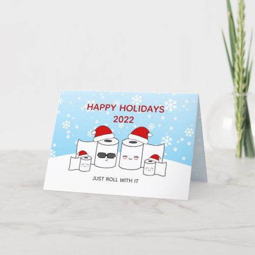 Funny Just Roll With It Toilet Paper Family of 4 Holiday Card