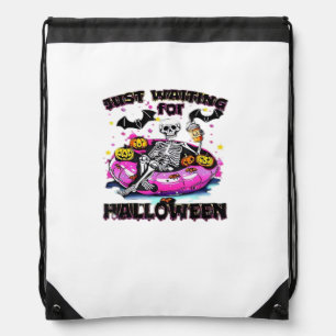 Funny Just Waiting For Halloween Skeleton Spooky V Drawstring Bag