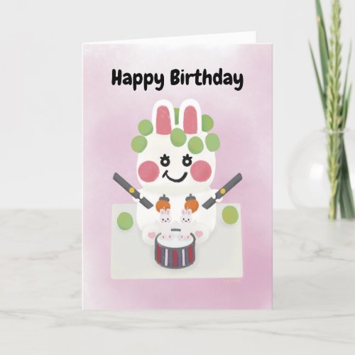 Funny K_Pop Bunny Birthday Cake With Grapes Thank You Card