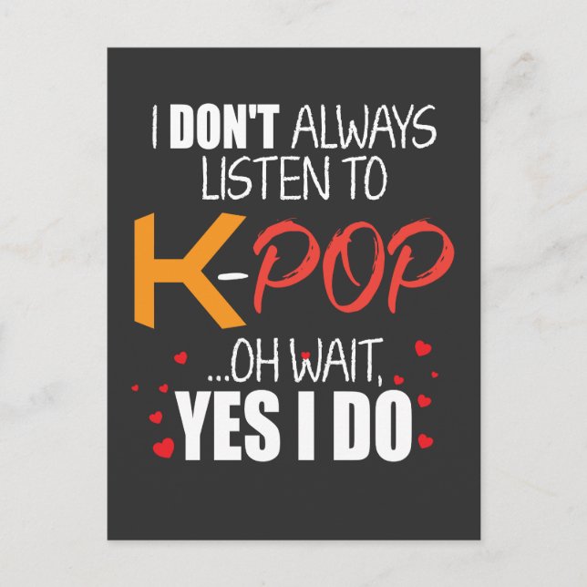 Funny K-Pop Gift Idea Korean Music Lover Postcard (Front)
