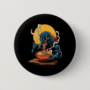 Funny Kaiju Eating Ramen Japanese Monster Lover Bi Button
