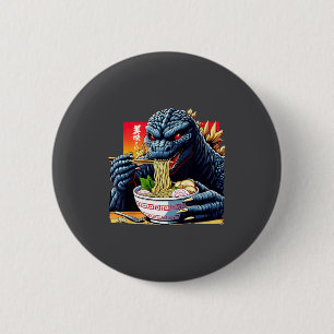 Funny Kaiju Eating Ramen Japanese Monster Lover Bi Button