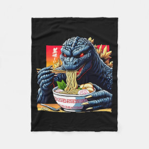 Funny Kaiju Eating Ramen Japanese Monster Lover Bi Fleece Blanket