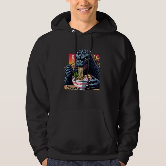 Funny Kaiju Eating Ramen Japanese Monster Lover Bi Hoodie (Front)
