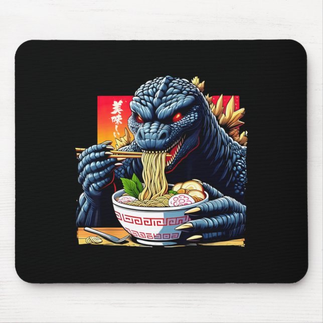 Funny Kaiju Eating Ramen Japanese Monster Lover Bi Mouse Pad (Front)