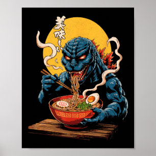 Funny Kaiju Eating Ramen Japanese Monster Lover Bi Poster