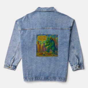Funny Kaiju monster art stepping on things Fantasy Denim Jacket