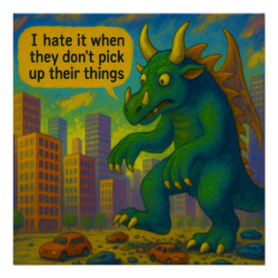 Funny Kaiju monster art stepping on things Fantasy Poster