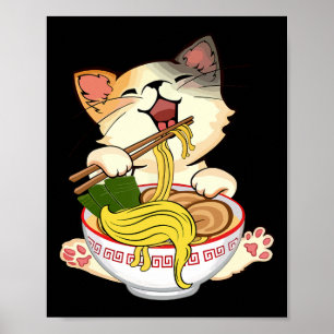 Funny Kamala Anime Cat Eating Ramen Trump Noodles  Poster
