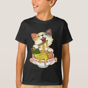 Funny Kamala Anime Cat Eating Ramen Trump Noodles  T-Shirt