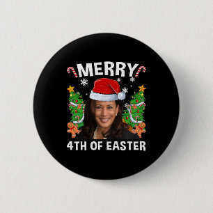 Funny Kamala Harris Christmas Santa Hat Merry 4th Button